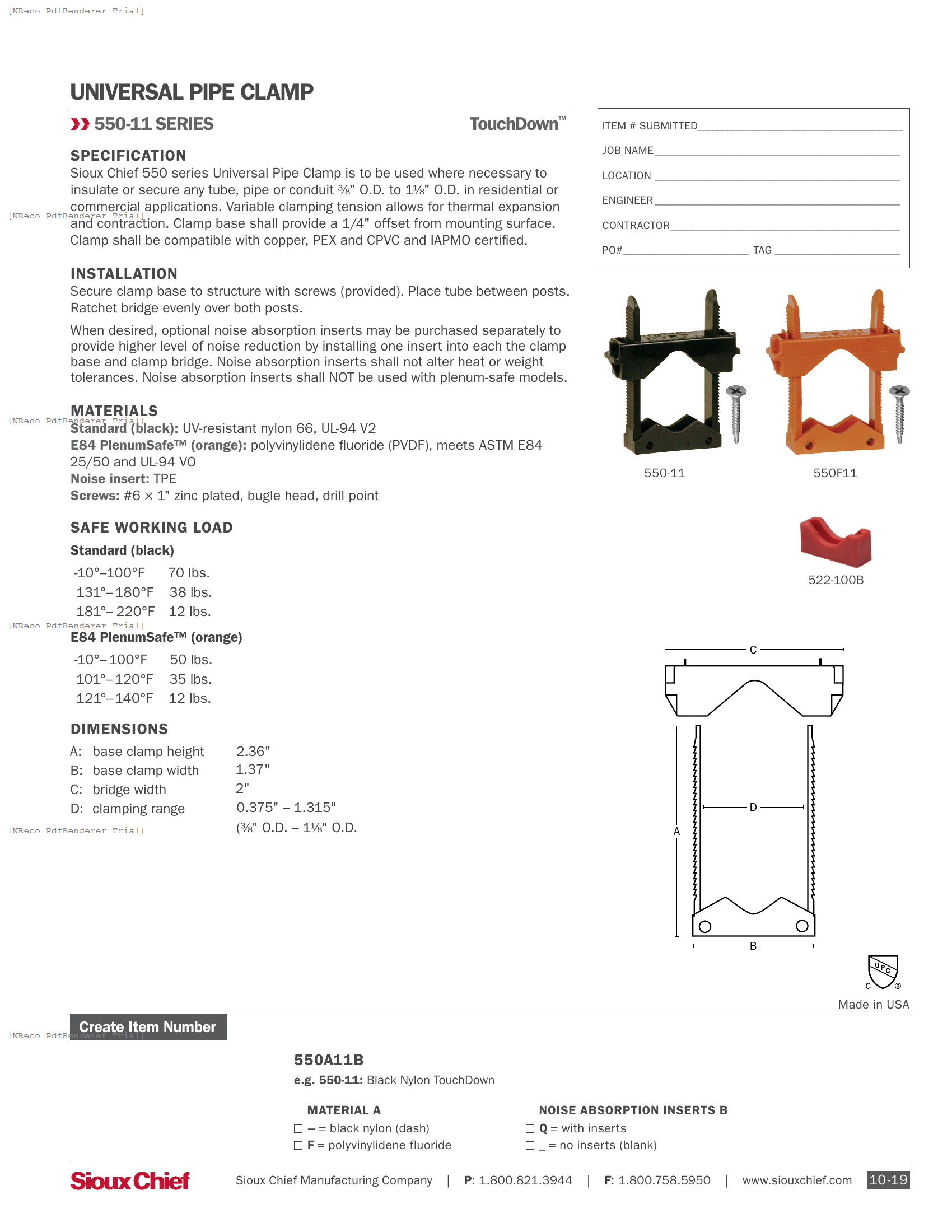 550-11 SERIES - TOUCHDOWN CLAMP - SPEC SHEET.PDF Specification Document